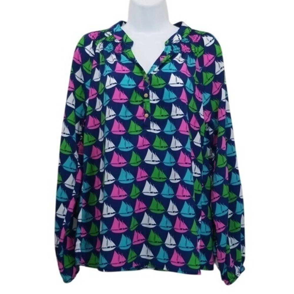 Macbeth Collection Margaret Josephs‎ S Sailboat Top Pink Green Blue Preppy